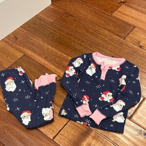 The Beaufort Bonnet Company Navy and Pink Santa Pajama Set